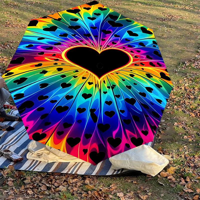 1pc Heart Rainbow Automatic Open/Close Umbrella Compact Folding Umbrella with 8-Rib Shaft for Women/Men, Elegant Birthday1198S