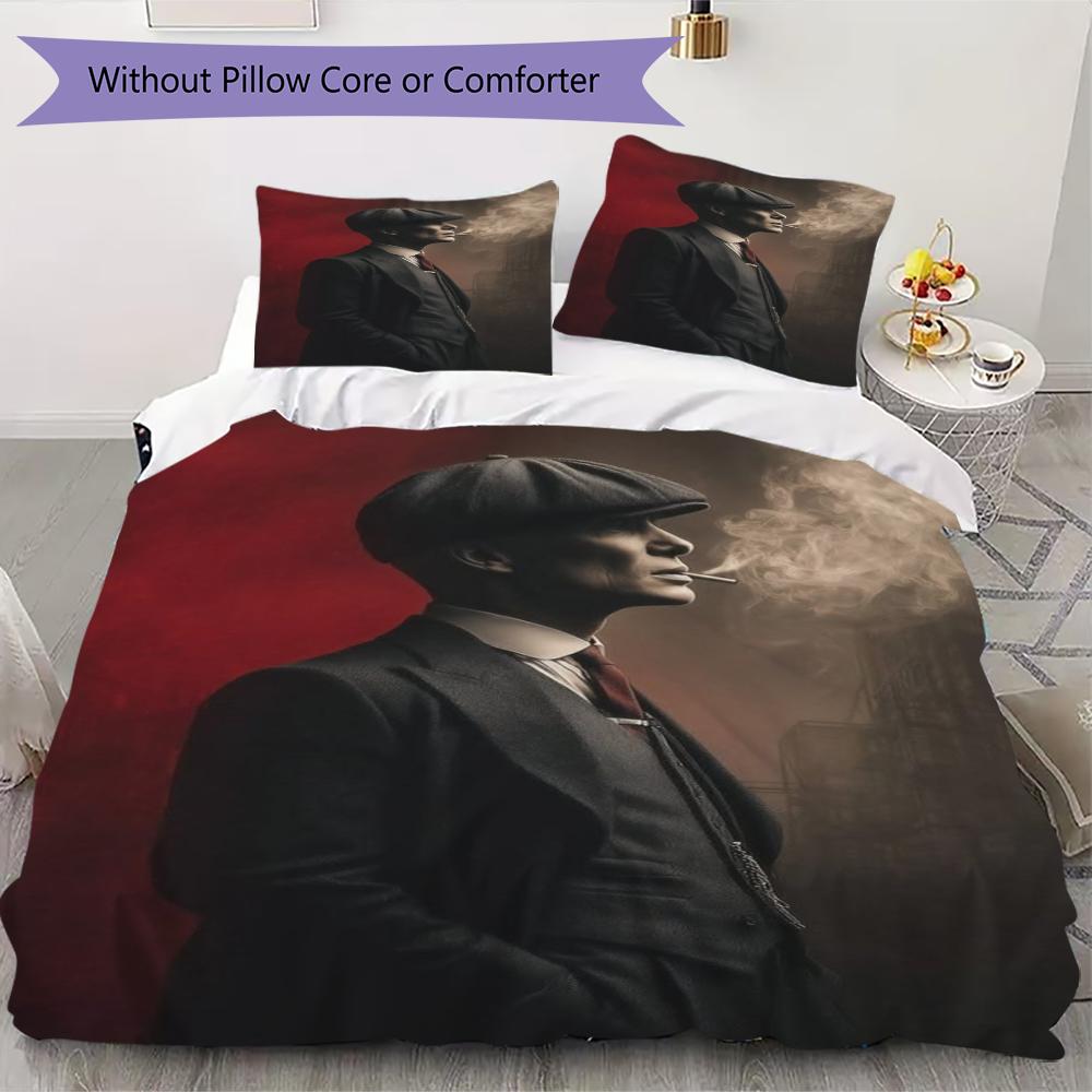 Thomas Shelby Pattern Bedding,Quilt Set Quilt Cover Pillowcase Home Birthday Gift(1 * Duvet Cover + 2 * Pillowcase, Without Core)_lx