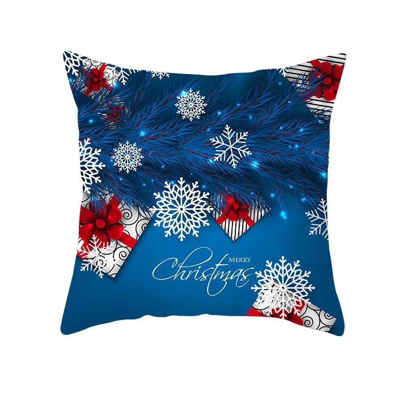 2022 Happy New Year Home Party Decor Cushion Cover Christmas Blue Snowflake Cartoon Printed Pillow Cover Xmas Pillowcase 45x45cm