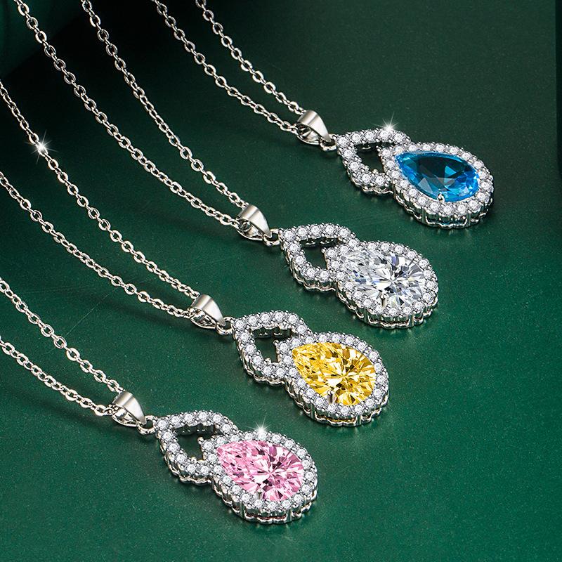 BELLA BOX Gourd Shaped Zircon Pendant Necklace Multiple Colour Fashion Wedding Engagement Jewelry