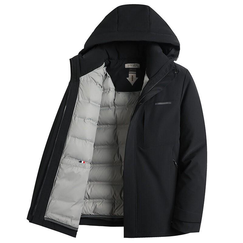 Mens Removable Outdoor Workwear Down Jacket Winter Warm Hooded Parka With 50% Duck Fill