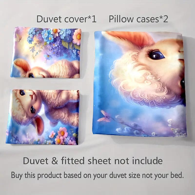 Lamb floral backdrop. Bedding Duvet cover sets Duvet covers Pillowcases gifts (1 * Duvet Cover 2 * Pillowcases, without duvet insert)