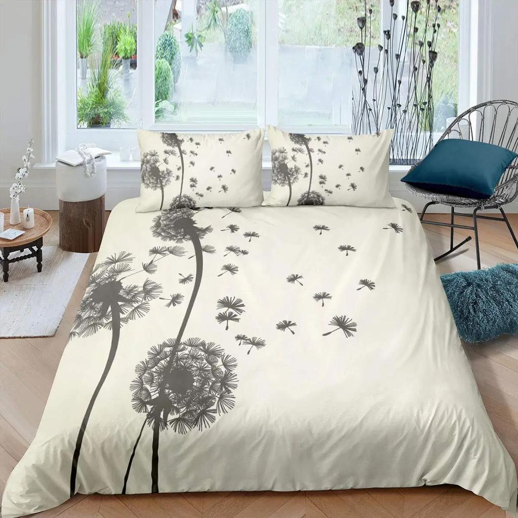 Art Soft with Soft Fabric Duvet Cover Dpluselion Flower Arangement Petals Doves Flying Silhouetes Fantasy Bloms Decorative Beding Turquoise Brown