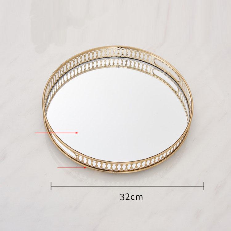 Gold Trays Decorative Vintage Mirror Glass Storage Tray Rectangle/round Fruit Plate Desktop Small Items Jewelry Display Plate