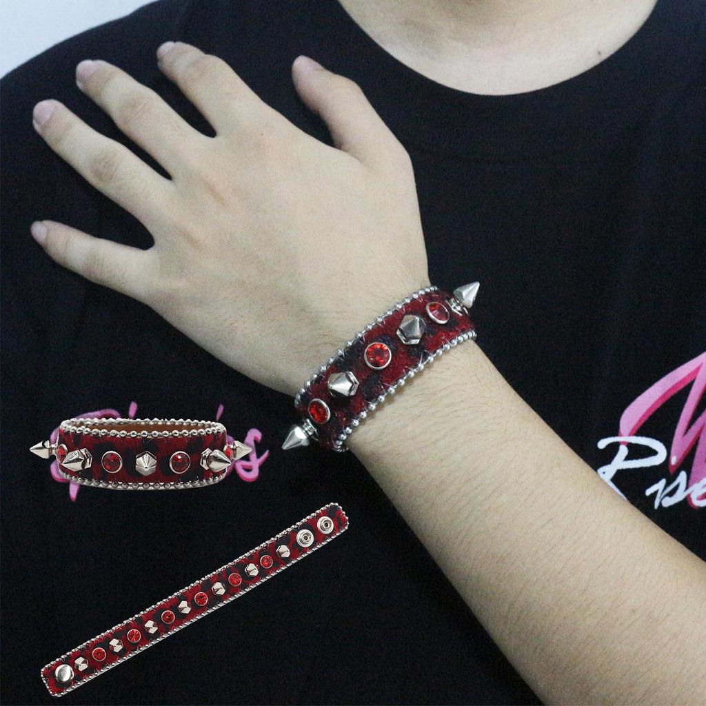 Y2K Gothic Punk Rhinestone Studded Leather Bracelet Wristband