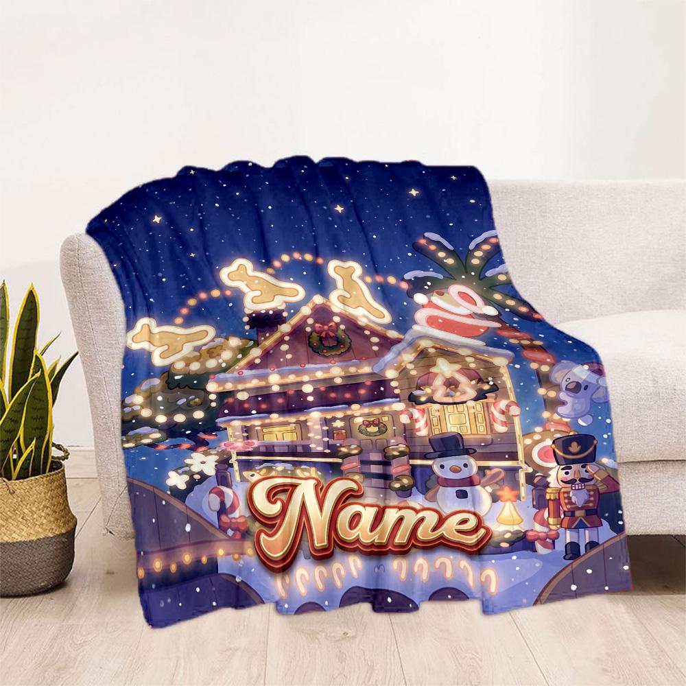 Christmas Village Lights Customize Your Name Blanket Gift Customizable Blanket Soft & Cozy Throw For Bed Picnics Seaside Office Chair All-Season Use