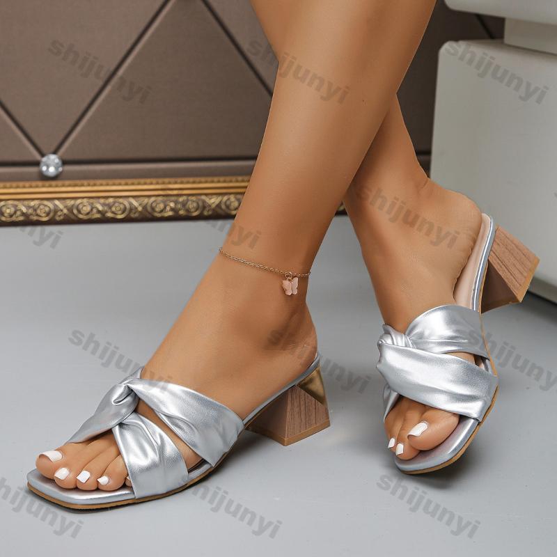 Women Soft Leather Slippers Summer New Sandals Women Outdoor Thick Heel Open-toe Sandals Casual Beach Slides Big Size 42