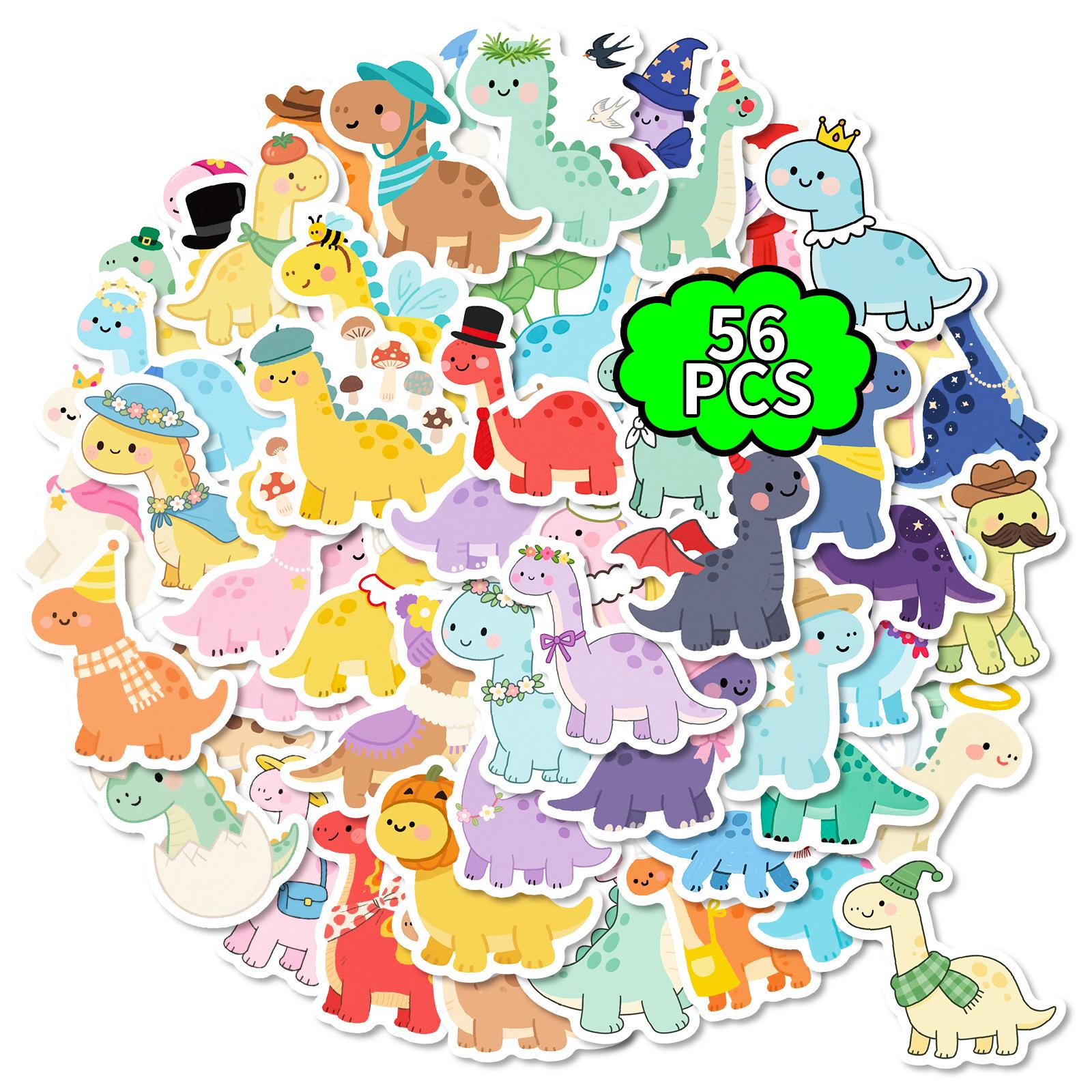

56 Cute Dinosaur Graffiti Stickers Flat Water Cup Stationery Waterproof Decorative Stickers