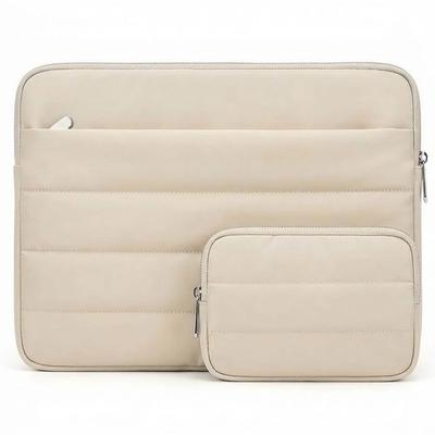 15" Laptop Bag with Pouch, Multi Compartment for MacBook Lenovo HP - Beige