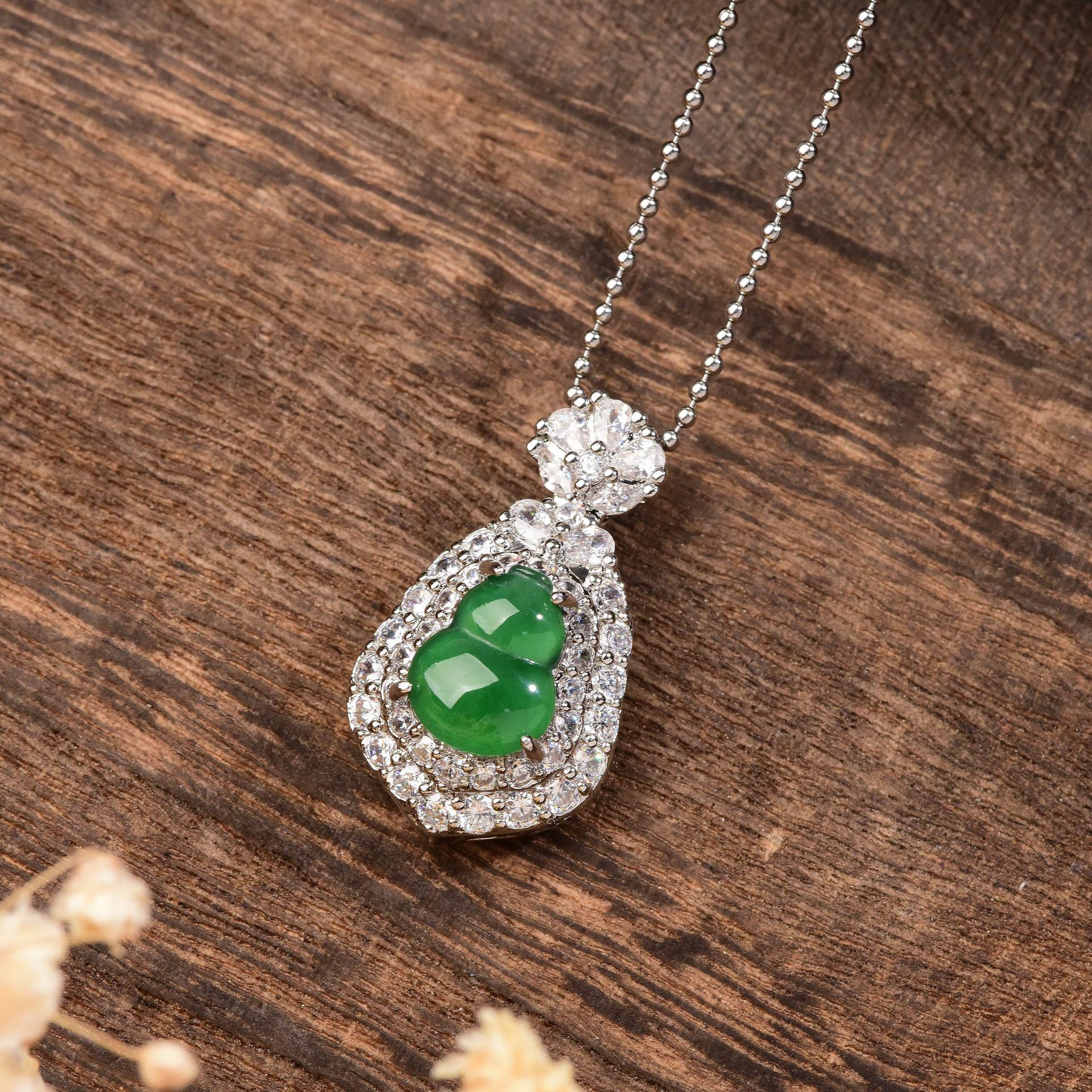 

Inlaid Bright Green Jadeite Gourd Pendant for Women - New Style Bestseller
