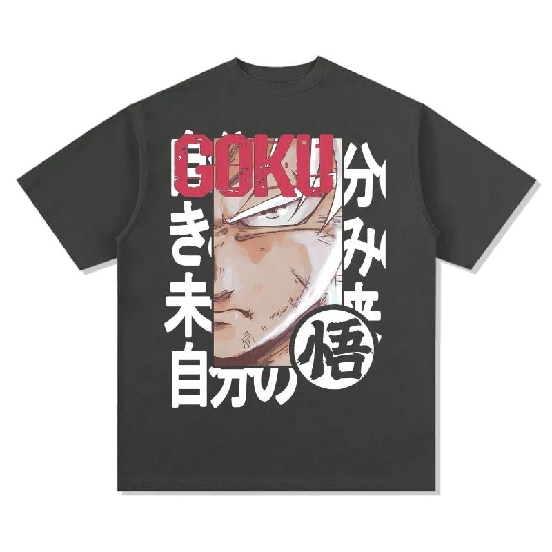 2026 Epic Close Up Dragon Ball Goku TShirt Kanji Symbol Graphic Tee Cotton Crew Neck Anime Streetwear Fashion Casual Tops