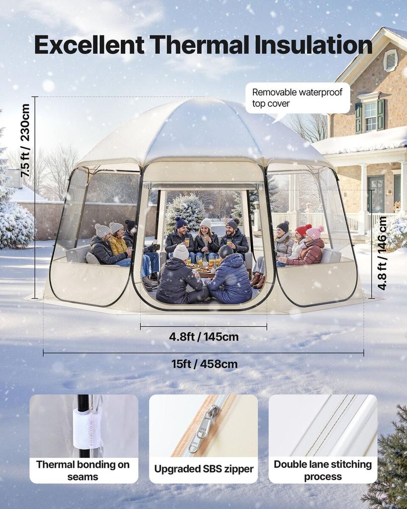 Tenda a Bolle Pop-up, 4,58 x 4,32 m Impermeabile e Resistente ai Raggi UV, Tenda da Campeggio Trasparente, Tende a Cupola Igloo per Giardino Esterno con Finestre, Panoramica a 540°