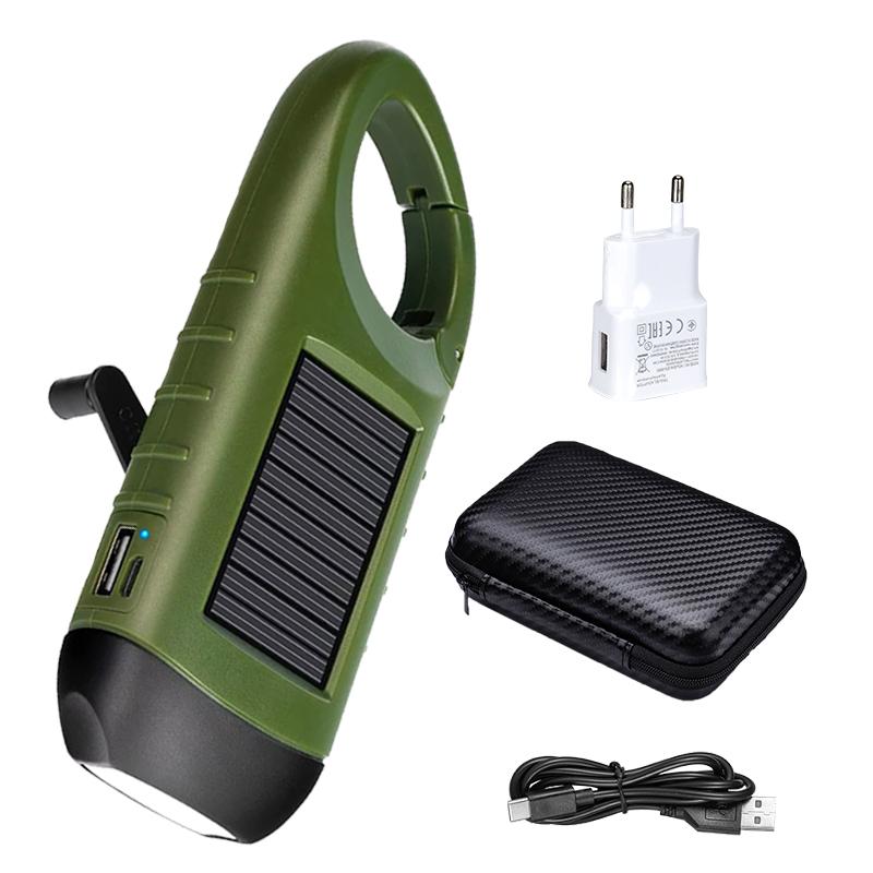 Portable LED Flashlight Tent Light Hand Crank Dynamo Solar Power Torch for Outdoor Camping Hiking Long-range Emergency Lantern