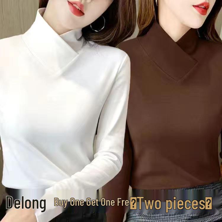 Women's Half-High Collar Fleece Base Layer Shirt – Versatile Long Sleeve T-shirt for Autumn/Winter.
