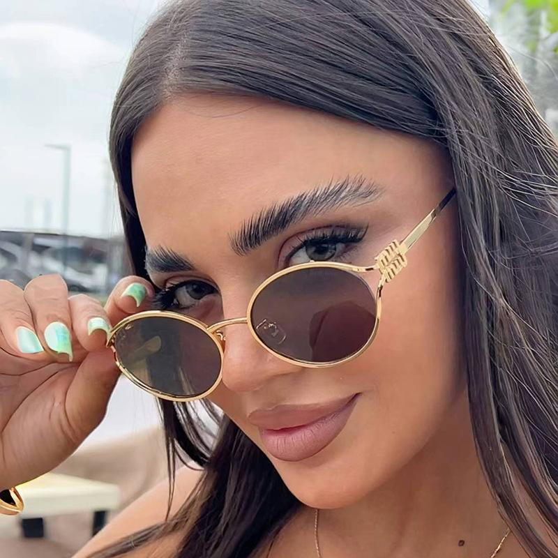 Women's sunglasses, men's and women's fashion round-frame metal sunglasses