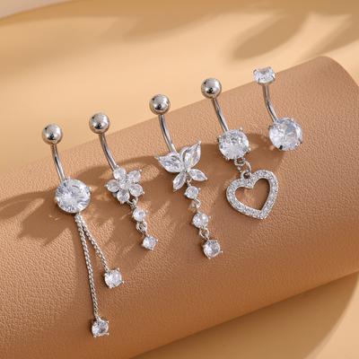 5 Stück/Los Hängende Bauchnabelringe Bauchnabelpiercing-Sets 14G Schmetterling Herz Gebogene Bauchnabelpiercings für Frauen Mädchen Körperschmuck