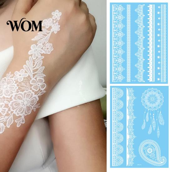 Eco-friendly Tattoo Sticker White Lace for Women, Temporary Face Body Skin-friendly Arm, Waterproof Fake Decal Wedding Party Festival Safe Tattoos