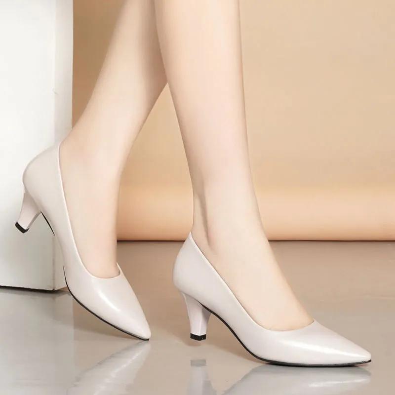 Zapatos De Mujer Women Cute Sweet Black Patent Leather Spring Slip On Stiletto Heel Shoes Lady Beige Office Work Pumps Ga388