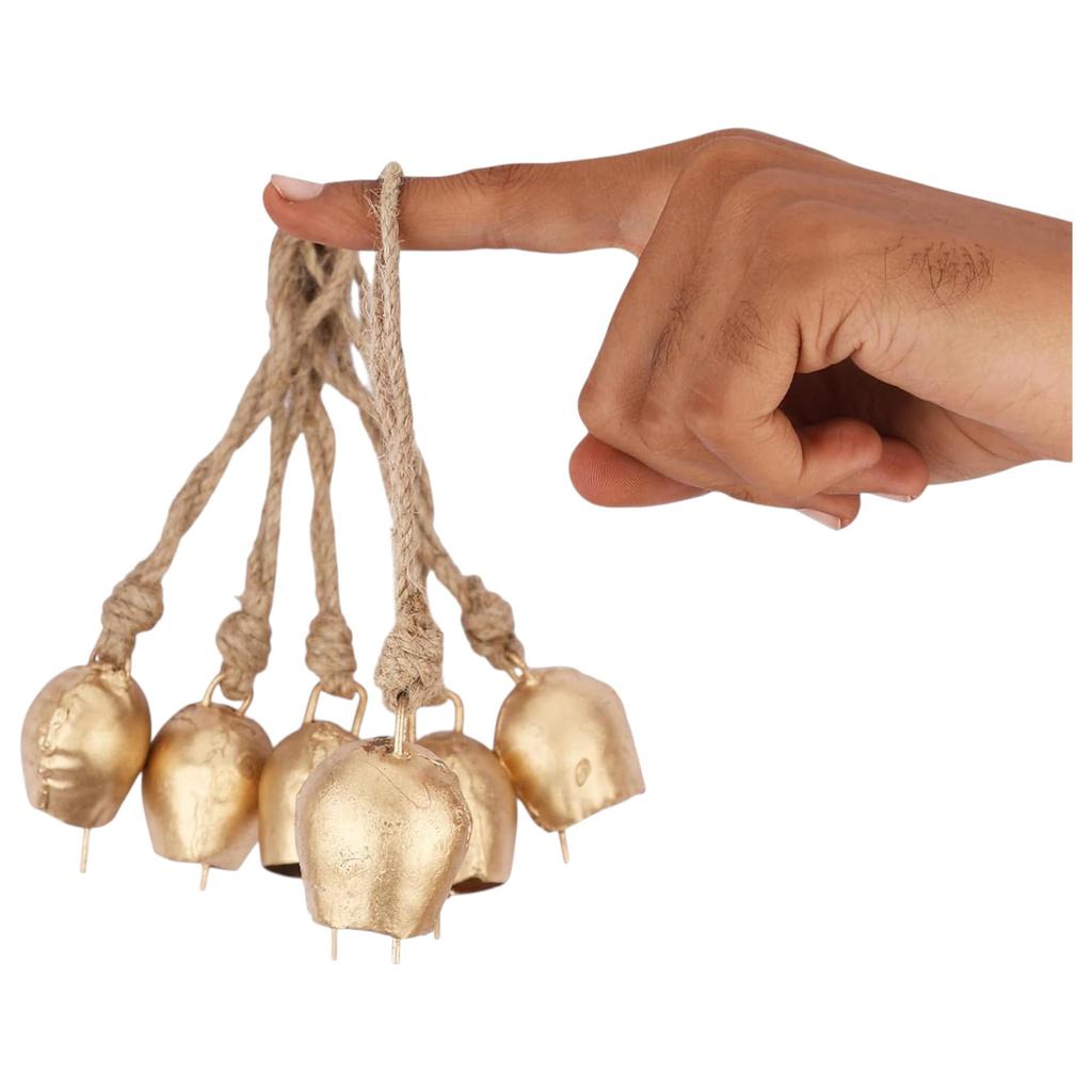 Clopoței aurii handmade cu 5 clopoței pentru carillioane de vânt rustice, materiale pentru capcane de vise boho și proiecte artizanale de Crăciun în stil fermă