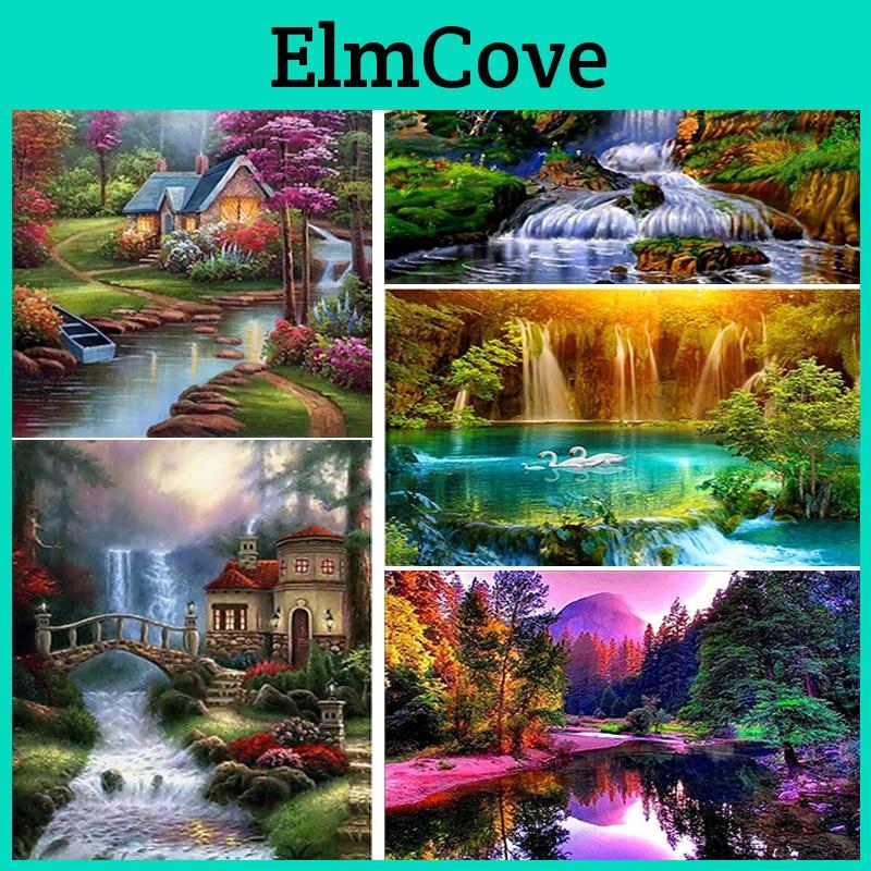 Waterfall Painting 5d Diy Diamond Full Round Mosaic Resin Landscape Diamond Embroidery Cross Stitch Home Decor Art Gift