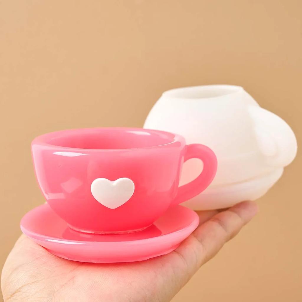 3D Liebe Teetasse Kerzenglas Silikonform DIY Kaffeetasse Blumentopf Gussformen Gips Harz Aufbewahrungsbox Handwerk Herstellung Heimdeko