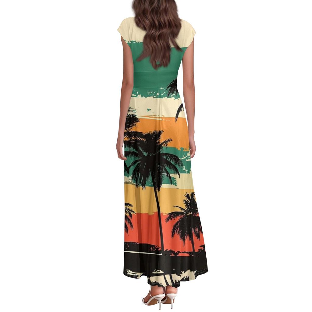 Women's Summer Casual Fashion Beach Printed Dresses V-Neck Short Sleeve Dresses