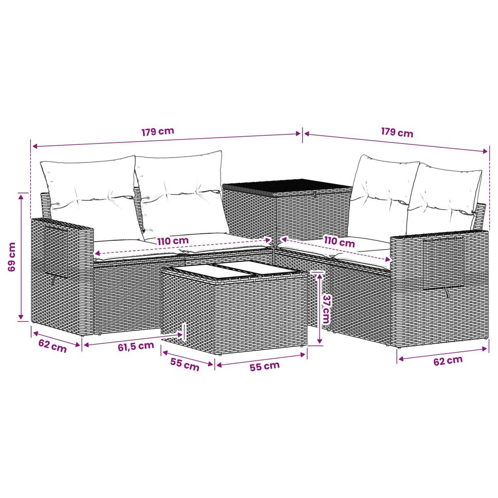 Sofa Set 6 Pieces Black Poly Rattan and Steel