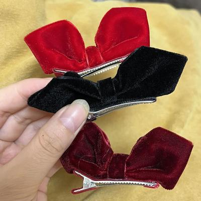 2pcs Velvet Bow Small Hair Clip Girls Princess Headwear Bangs Hairpin Korean Style Duckclip Women Girls Hair Styling Accessories