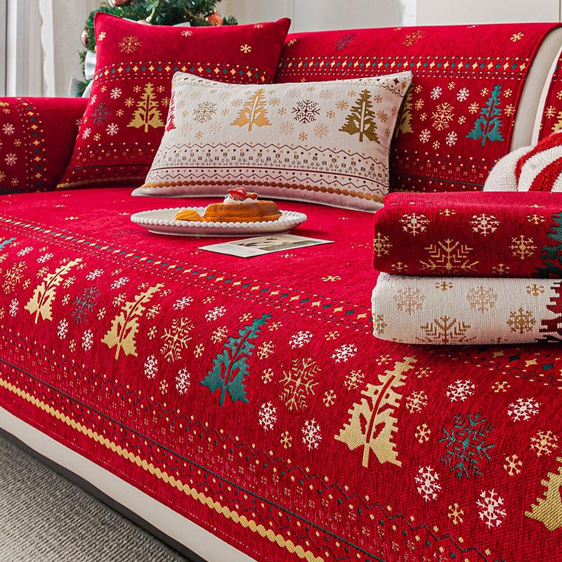 Christmas Tree Sofa Cover Mat 2025 New Light Luxury Premium Fixed One Piece Combination Warm Cover Cloth Anti Slip Sofa Cover