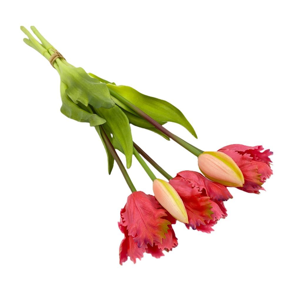 5 Heads Tulip Artificial Flower Multicolor Green Leaves Simulation Tulip Flower Photo Props Floral Arrangement Faux Flower