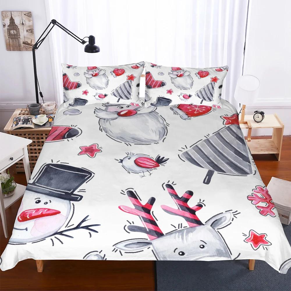 Hot Cartoon Merry Christmas Duvet Cover Sets Bedding Set Queen Size Snowman Single Double Super King Bedclothes 100% Polyester