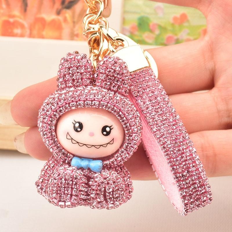 Internet Celebrity Labubu Keychain Creative Diamond Studded Labubu Doll Car Key Accessories Exquisite Women's Bag Pendant