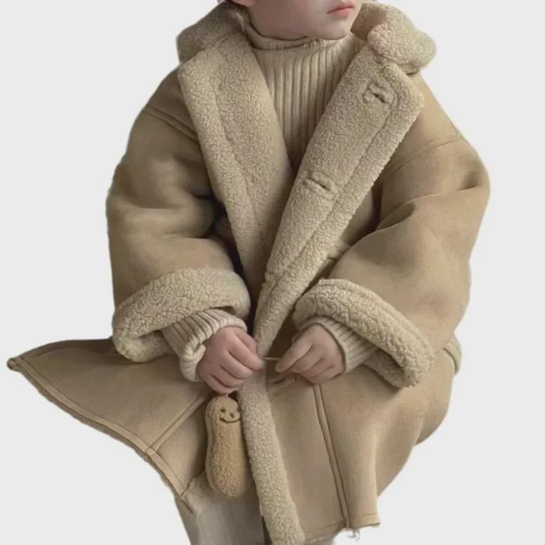 Girls' Warm Camel Winter Coat - Thick Lambskin & Deerskin Composite, 2025.