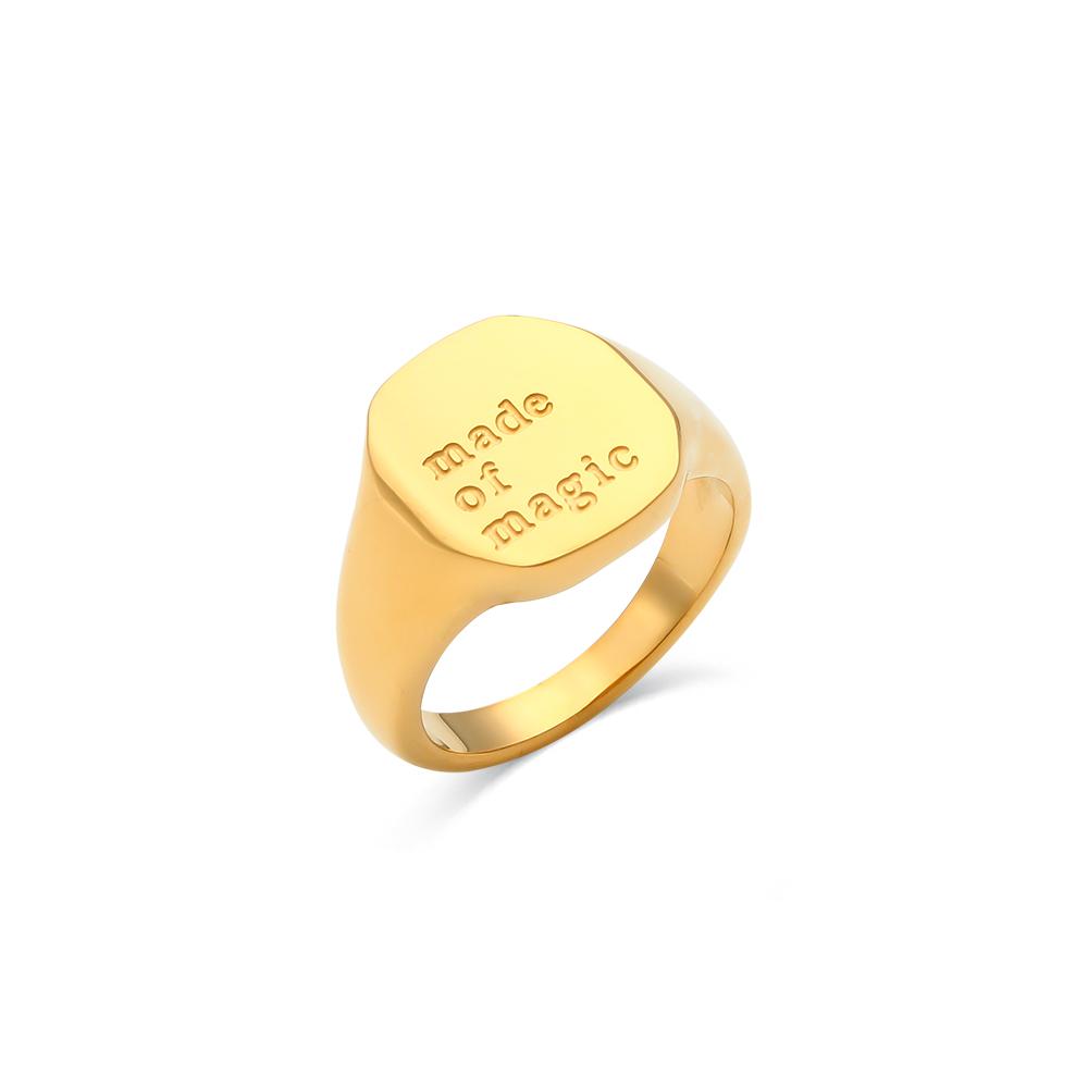 

E.B.belle Engrave Jewelry Gift Minimalist Letter Word Suqare Stainless Steel Ring Water Resistant Gold Ring Plated For Women 9