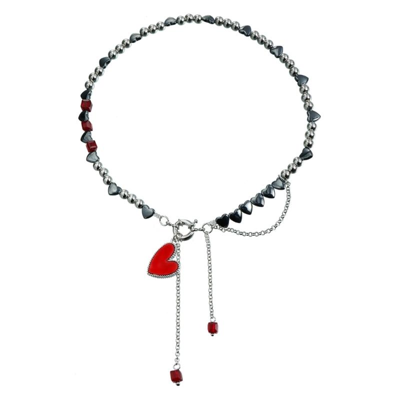 Sparkling Neck Jewelry Elegant Beads Necklace Splicing Necklace Heart Necklace Youthful Women Accessories Alloy Texture 1