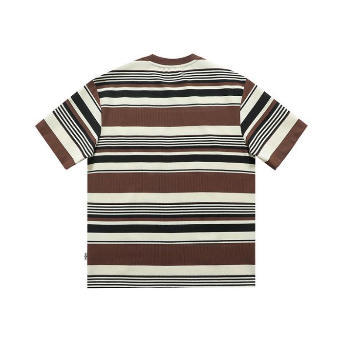 Retro Striped Short-sleeved T-shirt for Men's Summer New Loose Round Neck Half-sleeved Casual Base Shirt