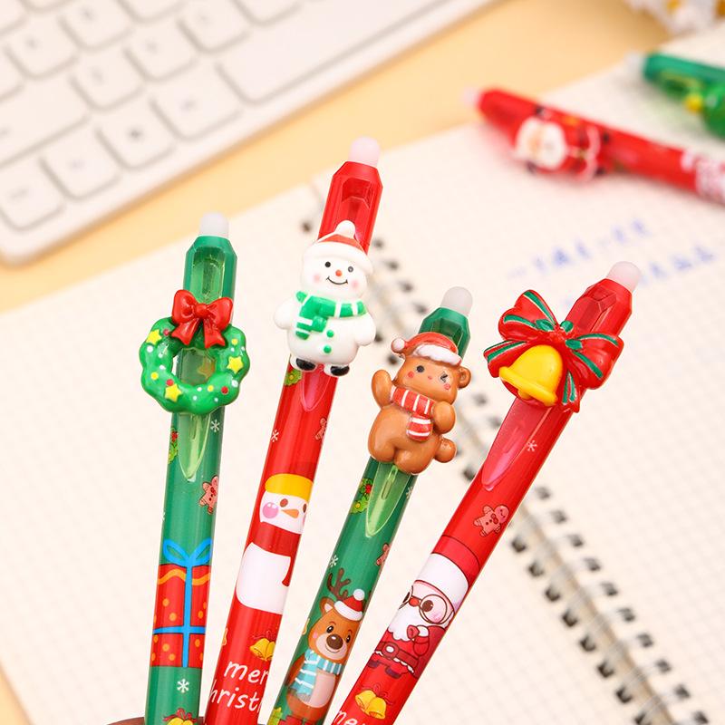 36Pcs Santa Claus Christmas Series Resin Patch Erasable Press Pen Cartoon Side Press Press Gel Pen Gift Pen 0.5mm Student Prize Gift Writing Tools Hol