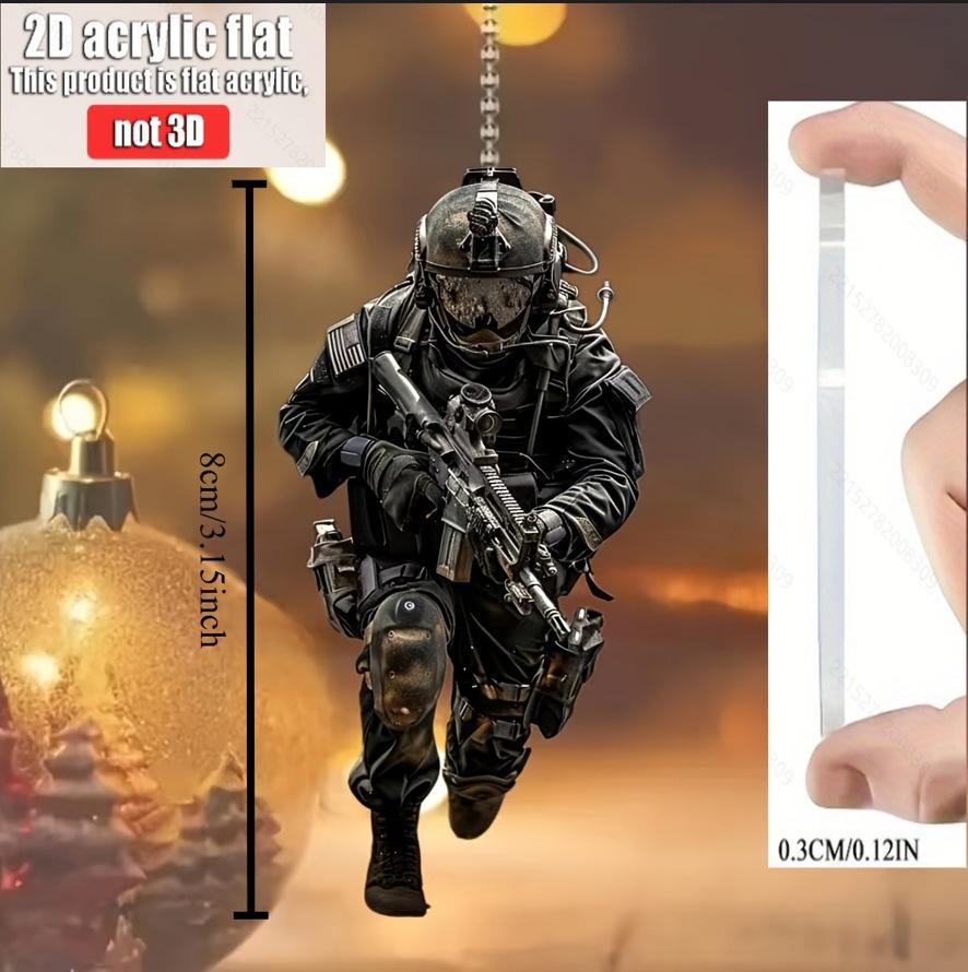 8cm Acrylic flat facing cat gun car pendant dog riding motorcycle backpack pendant home decoration angel pig handicraft 1Pcs