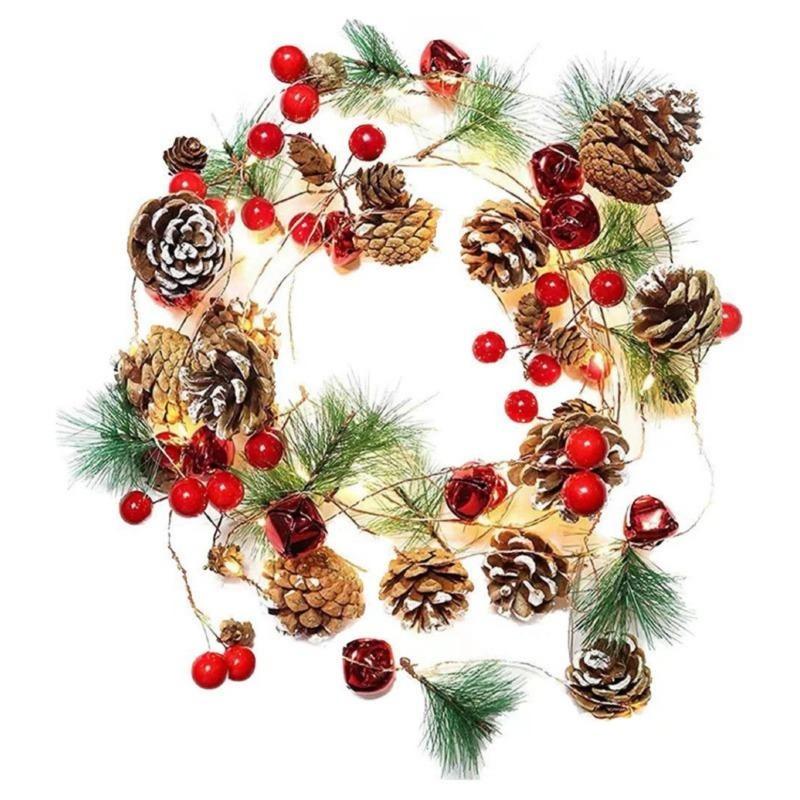 2M/3M Christmas Wreath With Lights Pre-Installed Light Garland Fireplace Garland Christmas Decoration Indoor Outdoor Christmas Home