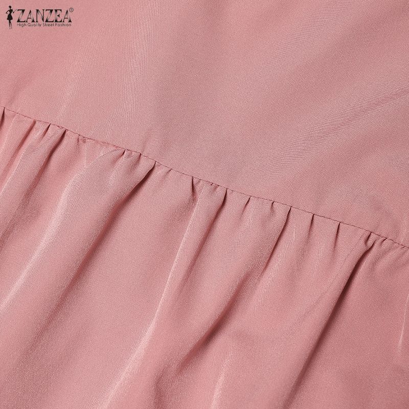 ZANZEA חולצת נשים קז'ואלית עם צווארון וי בצבע אחיד ושרוולי 3/4