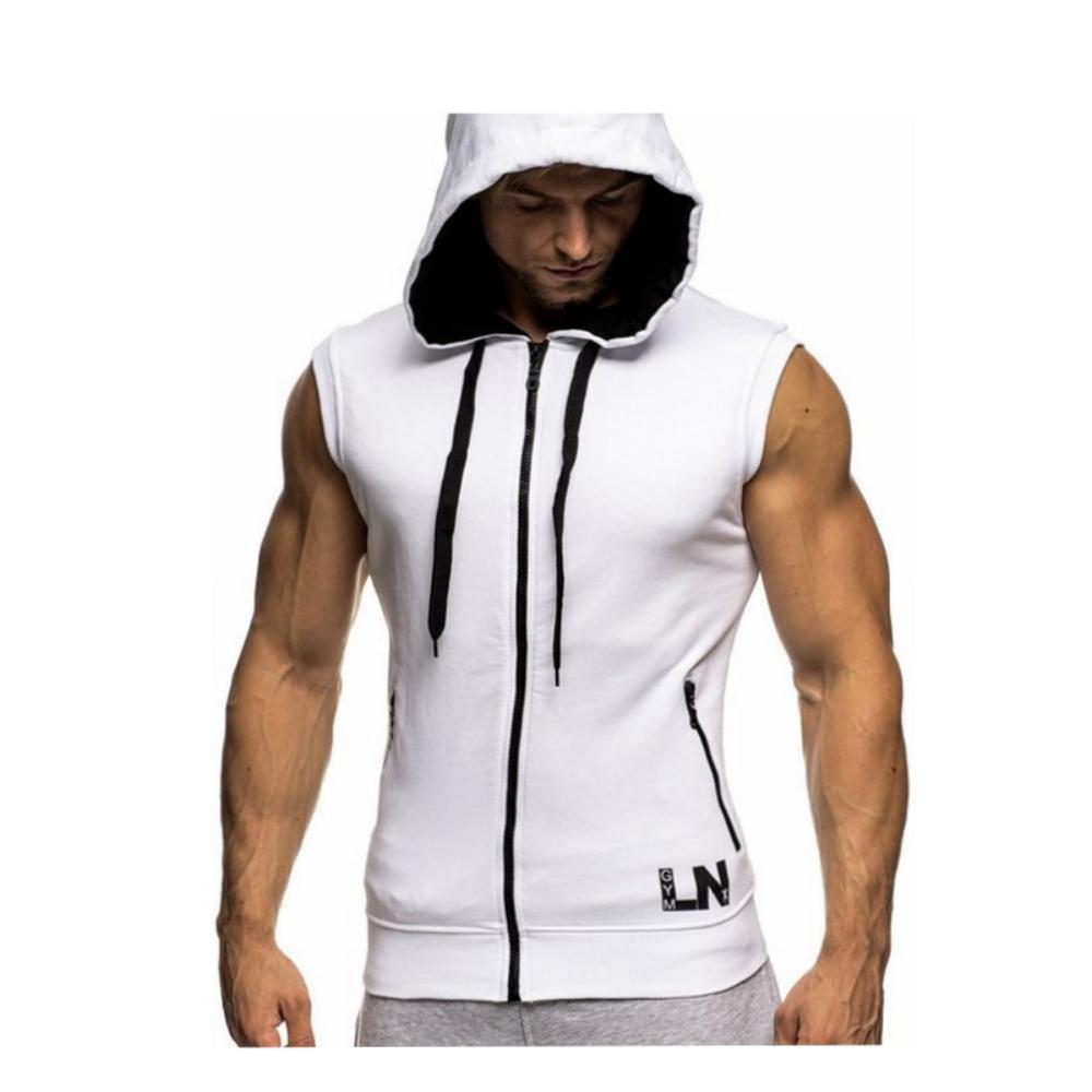 Men's Summer Casual Sleeveless Jacket Fashion Contrast Color Design Hooded Zipper Cardigan Slim Fit Letter Printed Coats