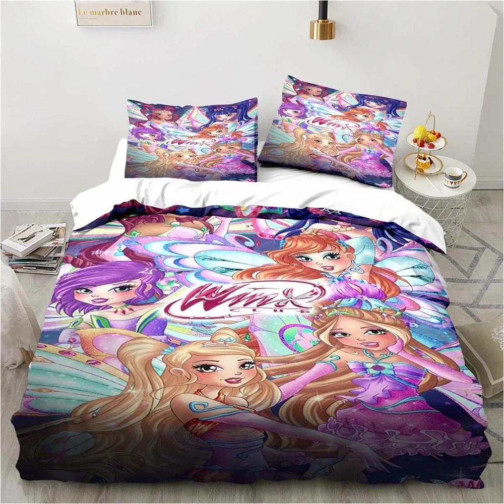 Winx Anime Kawaii Bettwäsche-Set, Bettbezug-Set, leicht, weicher Bettbezug, dekorative Bettwäsche für Teenager, Jungen und Mädchen, Geschenk, groß