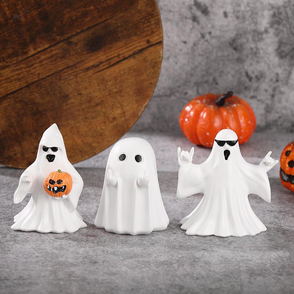 Halloween Funny Creative Gift for Girls - Small Ghoulish Pumpkin Resin Figurine for Tabletop Decoration