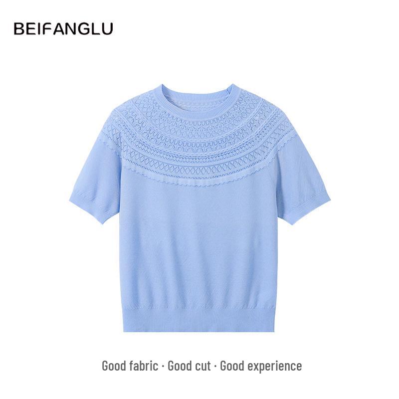 Northern Deer Lyocell Triacetate Round Neck Short Sleeve Knit Top