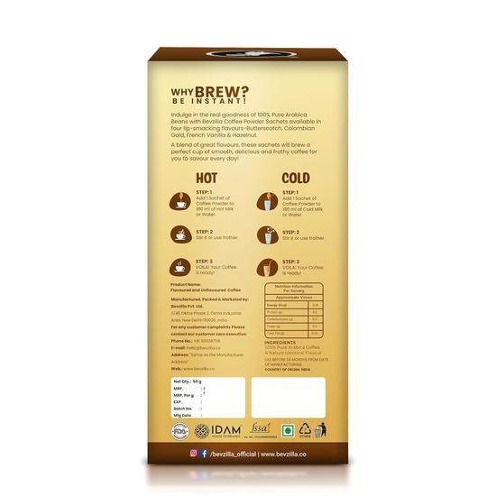 Bevzilla Premium Glass & 25 Flavoured Coffee Sachets/Pouch Box | Butterscotch, Classic, Vanilla & Hazelnut Flavour | Preimum Gift Box