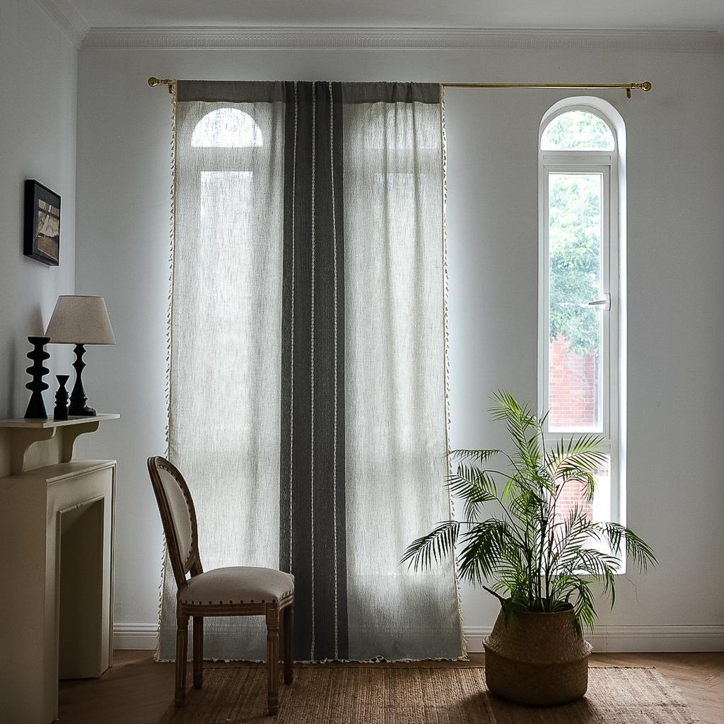Curtain Finished American Country Retro Balcony Bedroom Dining Room Kitchen Personalized Embroidery Flower Retro Bay Window