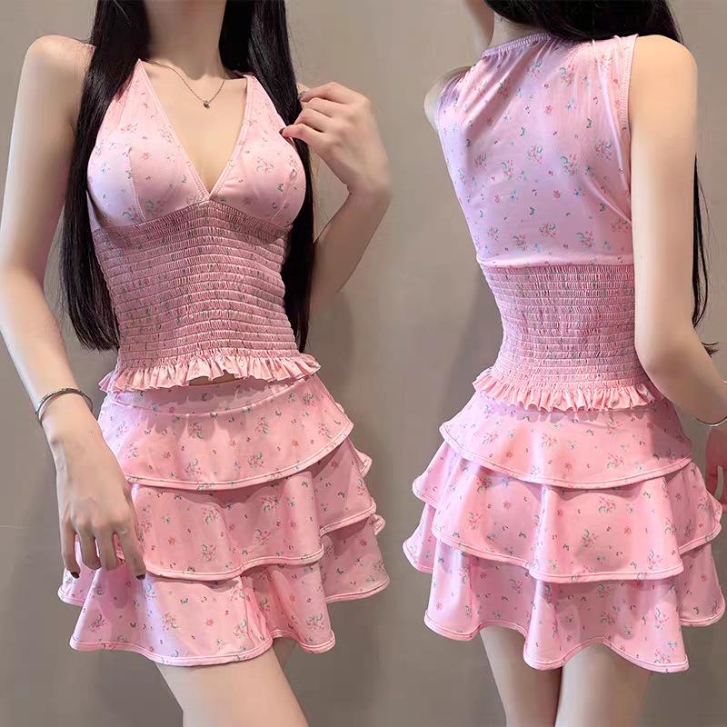 

Women s Two-Piece Floral Skirt Swimsuit - Slimming & Stylish One-Size Wholesale [75-120 jin]