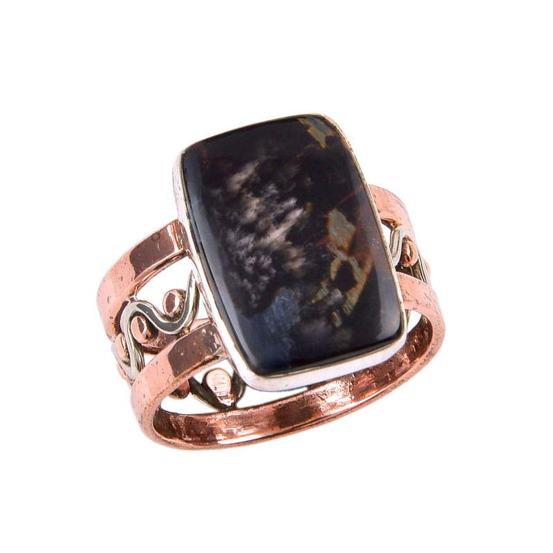 Natural Pietersite Gemstone 925 Solid Sterling Silver Two Tone Ring S.5.5 E5D43