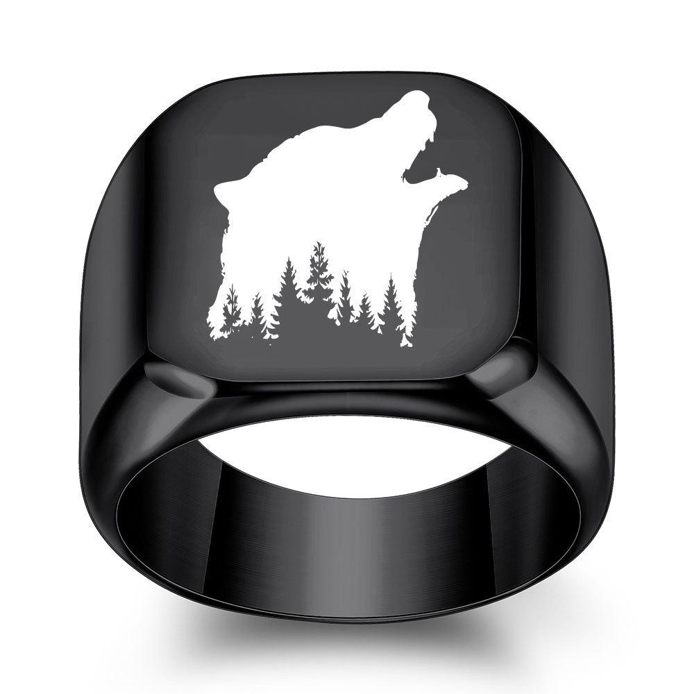 Men s Retro Punk Titanium Steel Wolf Head Ring - Square 18MM 8