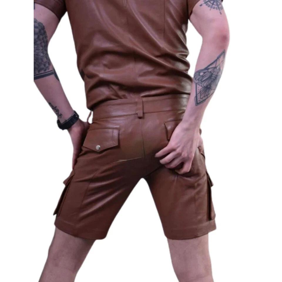 Cargo Stylish Shorts Pant Men's Brown Leather Shorts Handmade Soft Sheepskin